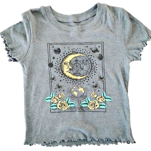 Social Culture | Celestial Druid Boho Gray Short Sleeve Cropped T  | Size XS - Picture 1 of 10